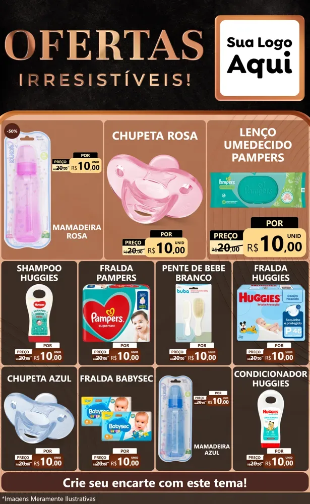 Modelo de Encarte para Encarte Grande com o tema Ofertas Irresistíveis! para Bebês