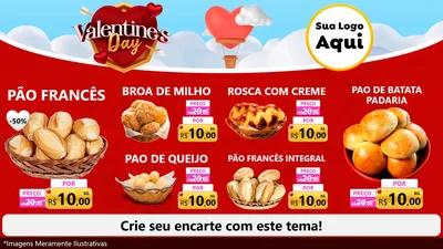 Modelo de TV para TV Horizontal com o tema Valentine's Day para Padaria