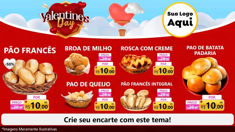 Modelo de TV para TV Horizontal com o tema Valentine's Day para Padaria