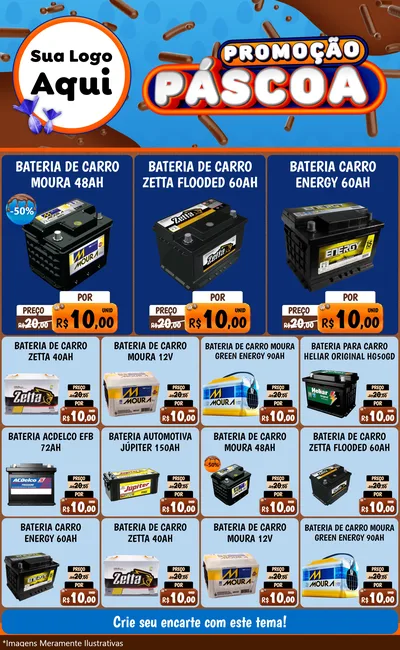 Modelo de Encarte para Encarte Grande com o tema Promoção Páscoa para Baterias Elétricas