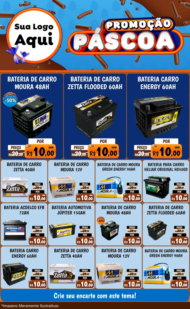 Modelo de Encarte para Encarte Grande com o tema Promoção Páscoa para Baterias Elétricas