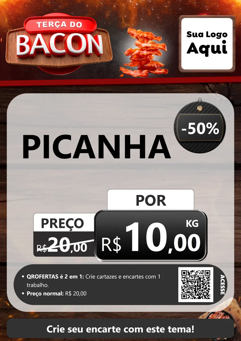 Modelo de Cartaz para Cartaz A4 Vertical com o tema Terça do Bacon para Açougue