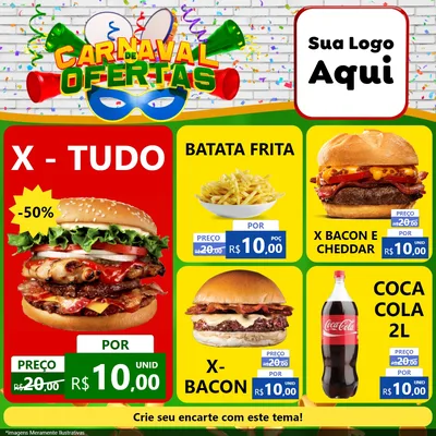 Modelo de Rede Social para Feed Facebook com o tema Carnaval de Ofertas para Hamburgueria