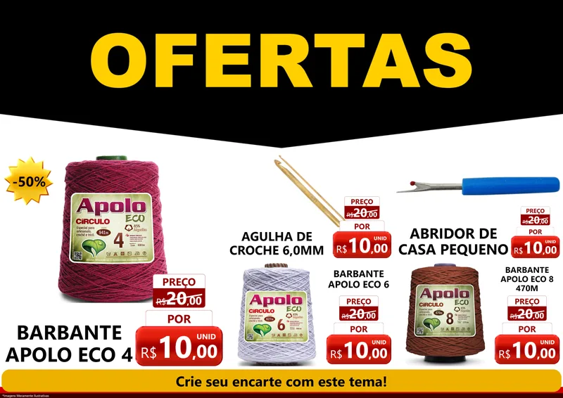 Modelo de Encarte para Encarte A4 Horizontal com o tema Ofertas Preto e Vermelho Cartaz para Armarinho e Aviamentos
