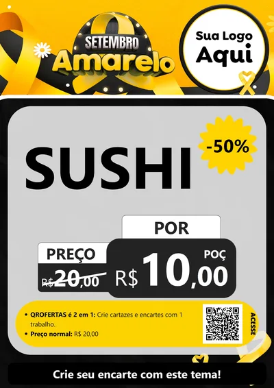Modelo de Cartaz para Cartaz A4 Vertical com o tema Setembro Amarelo para Comida japonesa