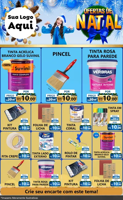 Modelo de Encarte para Encarte Grande com o tema Ofertas de Natal para Tintas e Ferramentas
