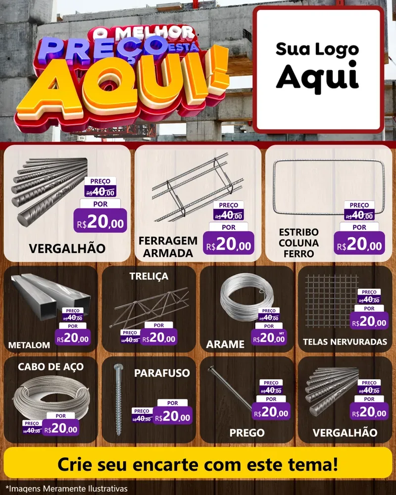 Modelo de Rede Social para Feed Instagram com o tema O Melhor Preço Está Aqui - Construção para Ferragens