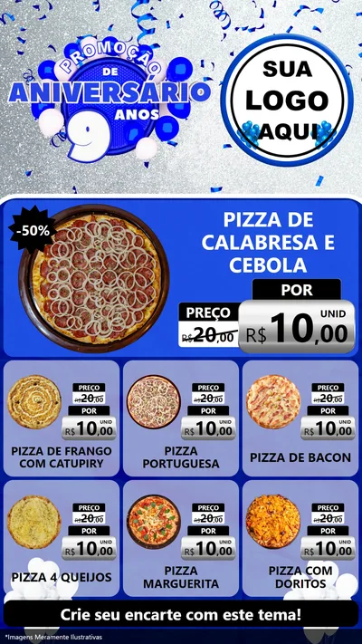 Modelo de Rede Social para Stories com o tema Promoção de Aniversário - 9 Anos para Pizzaria