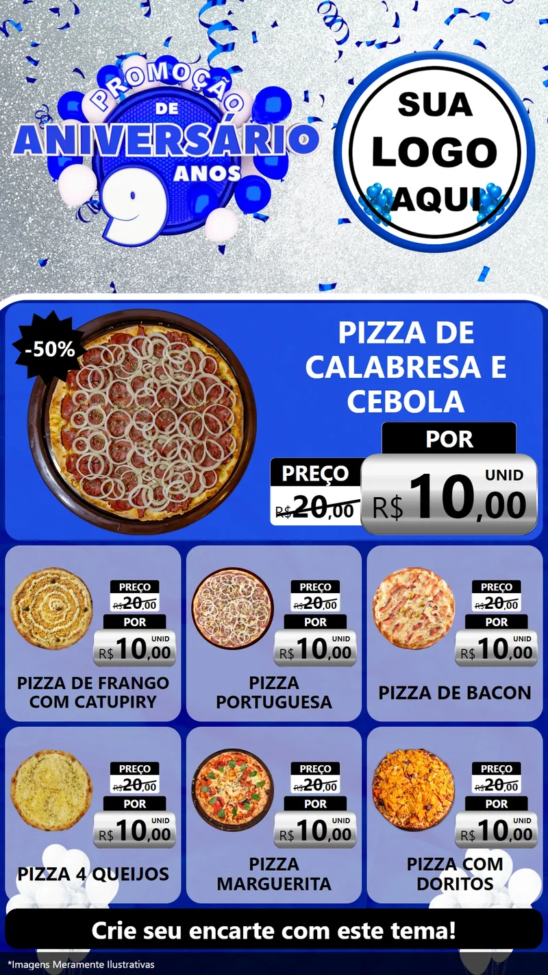 Modelo de Rede Social para Stories com o tema Promoção de Aniversário - 9 Anos para Pizzaria