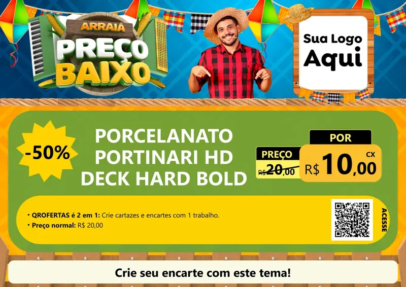 Modelo de Cartaz para Cartaz A4 Horizontal com o tema Arraiá de Preço Baixo - Junina para Pisos e revestimentos