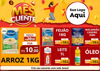 Modelo de Encarte para Encarte A4 Horizontal com o tema Mês do Cliente para Supermercado