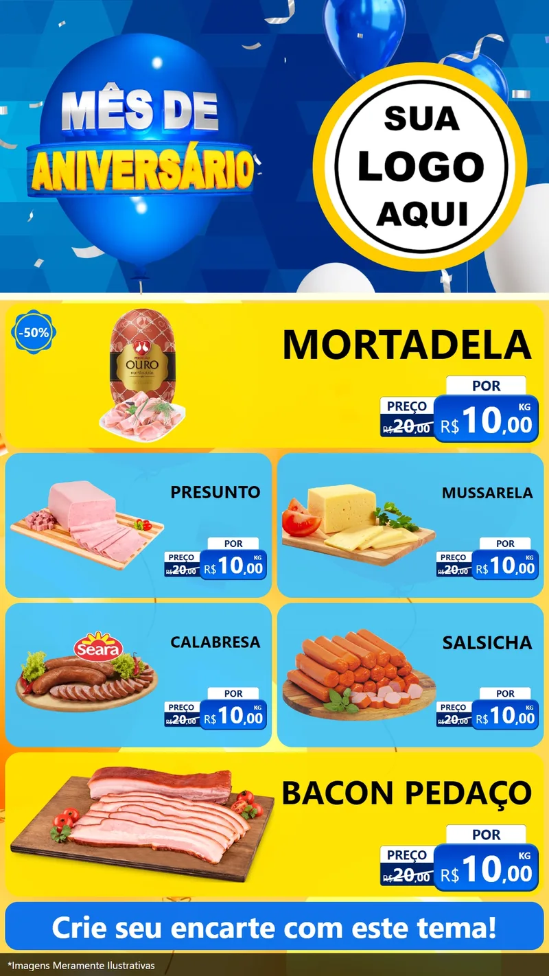 Modelo de TV para TV Vertical com o tema Mês de Aniversário para Frios e Laticínios