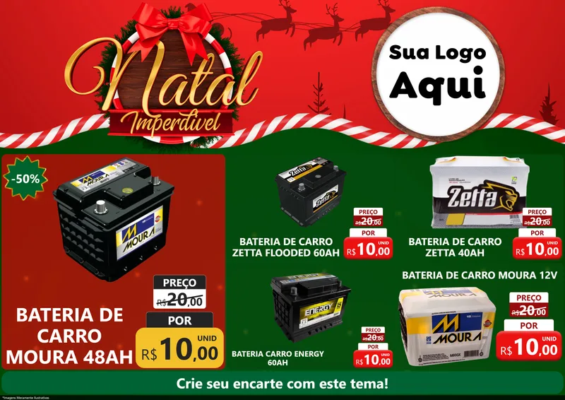 Modelo de Encarte para Encarte A4 Horizontal com o tema Natal Imperdível para Baterias Elétricas