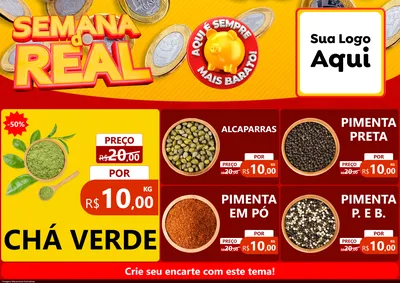 Modelo de Encarte para Encarte A4 Horizontal com o tema Semana do Real para Produtos Naturais