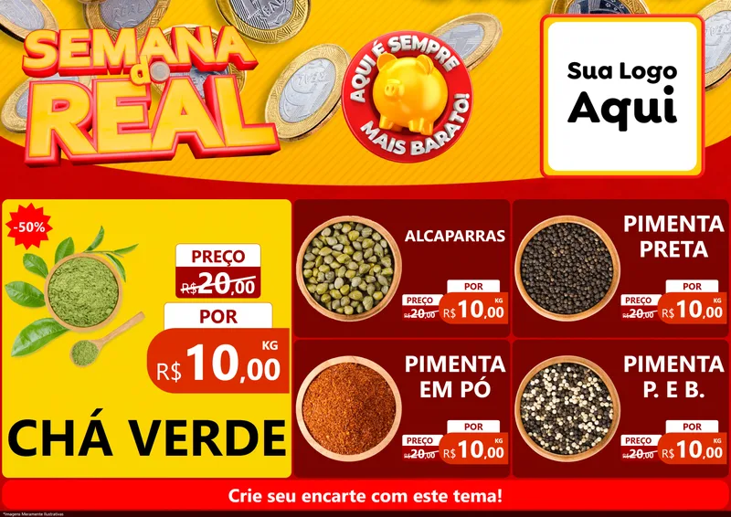 Modelo de Encarte para Encarte A4 Horizontal com o tema Semana do Real para Produtos Naturais