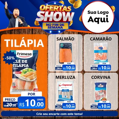 Modelo de Rede Social para Feed Facebook com o tema Ofertas Show No Fim De Semana para Peixaria