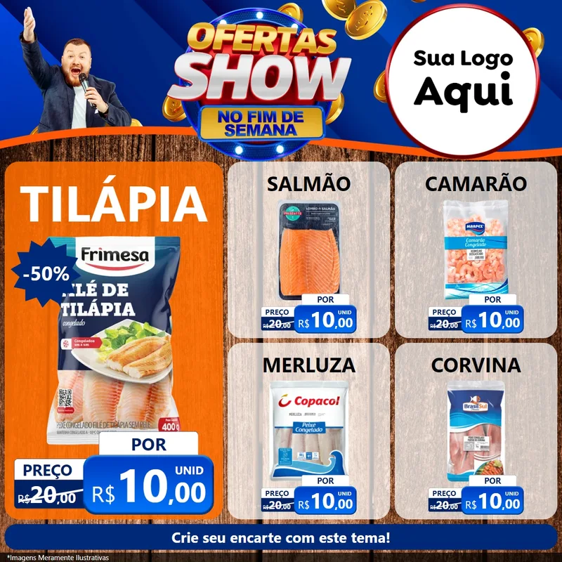 Modelo de Rede Social para Feed Facebook com o tema Ofertas Show No Fim De Semana para Peixaria