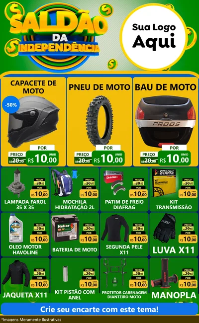 Modelo de Encarte para Encarte Grande com o tema Saldão da Indepêndencia para Moto peças