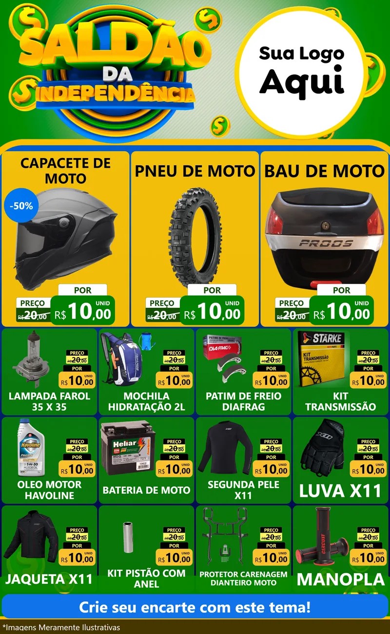 Modelo de Encarte para Encarte Grande com o tema Saldão da Indepêndencia para Moto peças