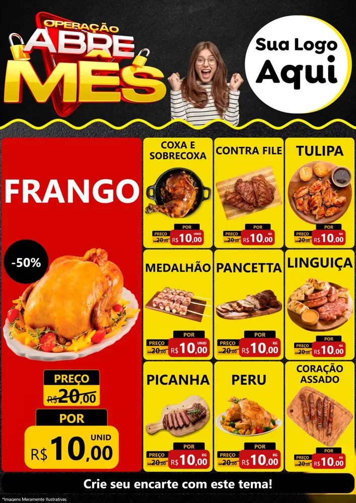 Modelo de Encarte para Encarte A4 Vertical com o tema Operação Abre Mês para Assados