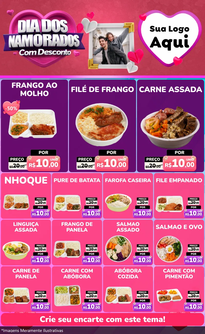 Modelo de Encarte para Encarte Grande com o tema Dia Dos Namorados Com Desconto para Restaurante