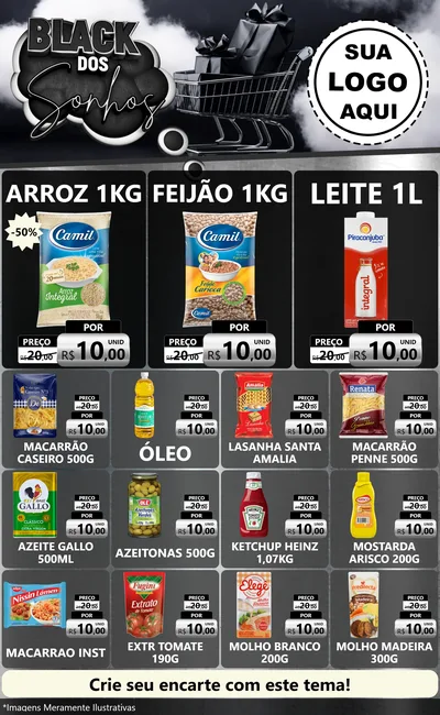 Modelo de Encarte para Encarte Grande com o tema Black dos Sonhos para Supermercado