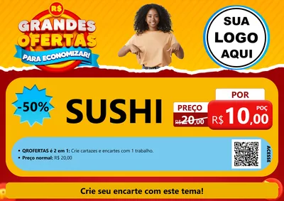 Modelo de Cartaz para Cartaz A4 Horizontal com o tema Grandes Ofertas Para Economizar! para Comida japonesa