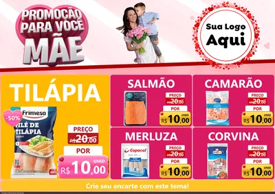 Modelo de Encarte para Encarte A4 Horizontal com o tema Promoção Para Você Mãe para Peixaria