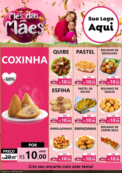 Modelo de Encarte para Encarte A4 Vertical com o tema Mês das Mães para Salgadaria