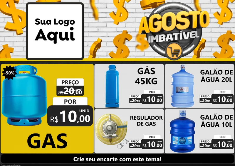 Modelo de Encarte para Encarte A4 Horizontal com o tema Agosto imbatível para Água e gás