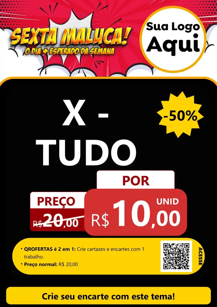 Modelo de Cartaz para Cartaz A4 Vertical com o tema Sexta Maluca! para Hamburgueria