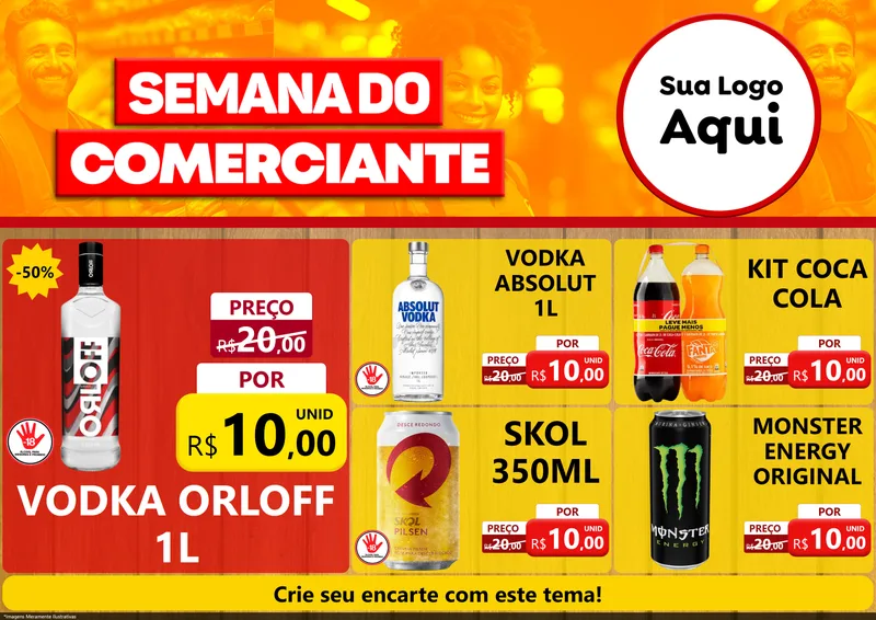 Modelo de Encarte para Encarte A4 Horizontal com o tema Semana do Comerciante para Distribuidora de bebidas