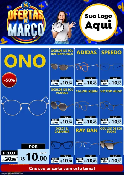 Modelo de Encarte para Encarte A4 Vertical com o tema Ofertas de Março para Óticas