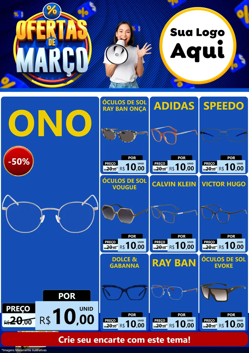 Modelo de Encarte para Encarte A4 Vertical com o tema Ofertas de Março para Óticas