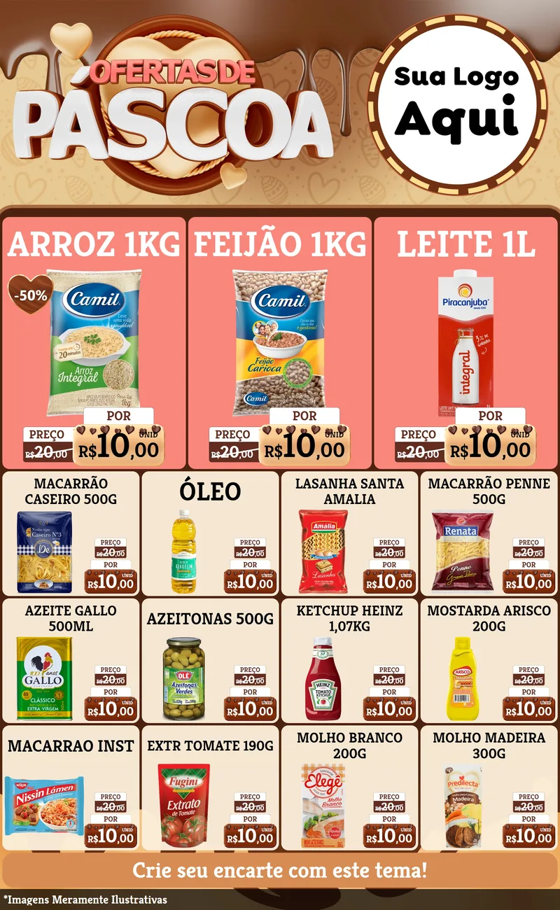 Modelo de Encarte para Encarte Grande com o tema Ofertas de Páscoa para Supermercado