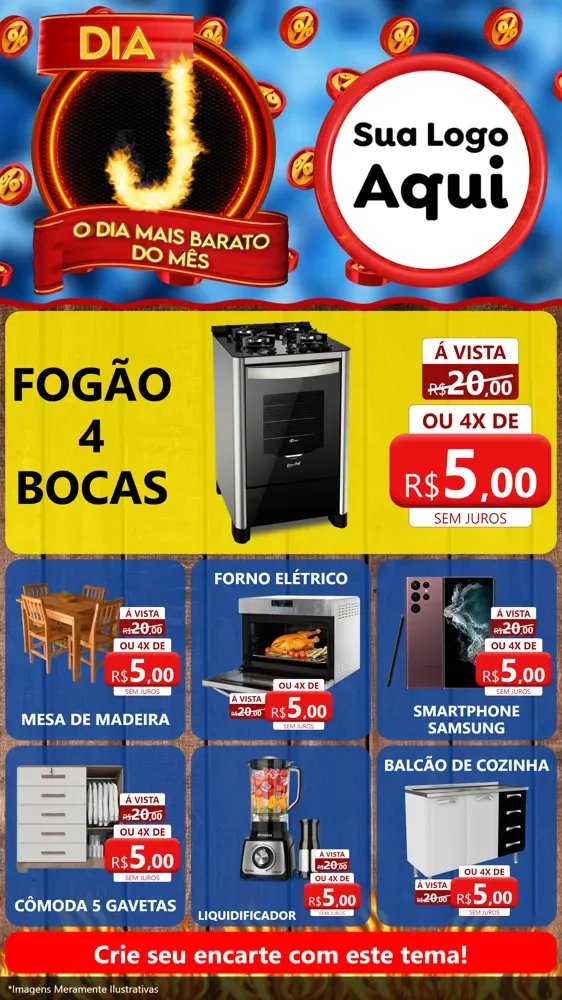Modelo de Rede Social para Stories com o tema Dia J - O Dia Mais Barato Do Mês para Móveis e Eletro