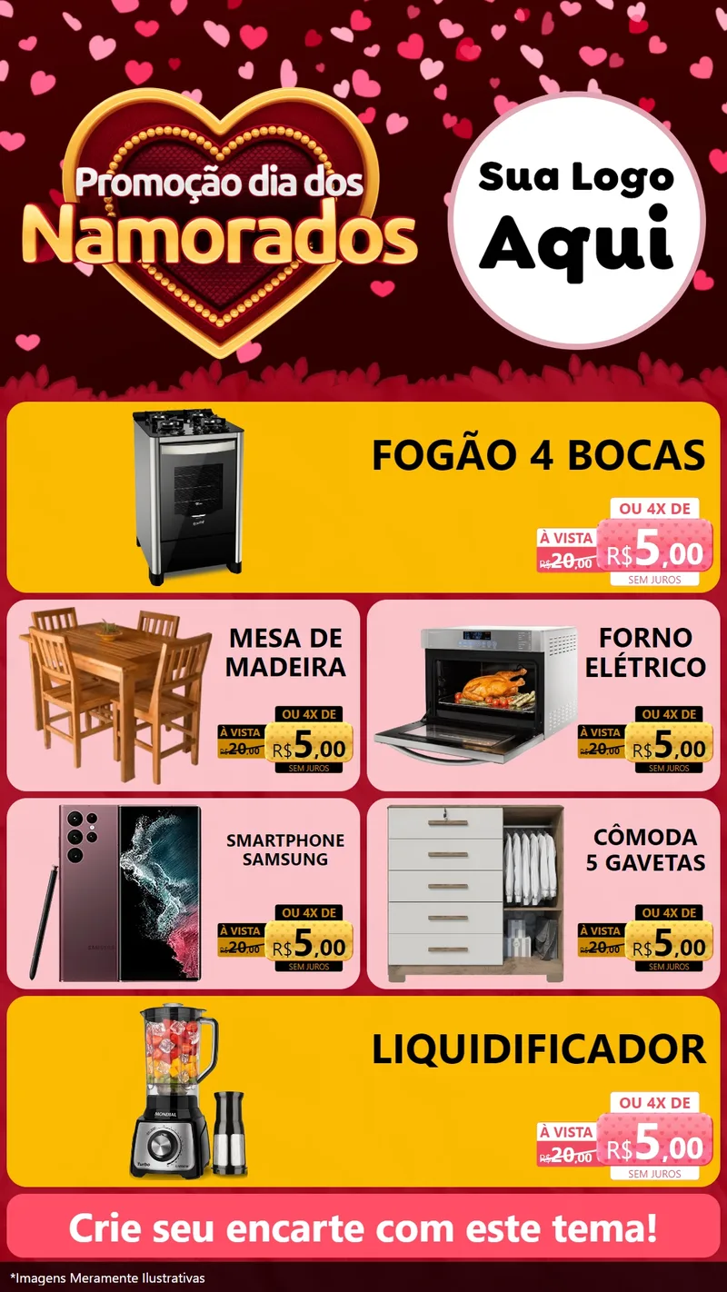 Modelo de TV para TV Vertical com o tema Promoção Dia Dos Namorados para Móveis e Eletro
