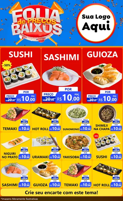 Modelo de Encarte para Encarte Grande com o tema Folia de Preços Baixos para Comida japonesa