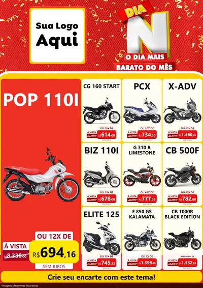 Modelo de Encarte para Encarte A4 Vertical com o tema Dia N o Dia Mais Barato do Mês para Concessionaria de Motos