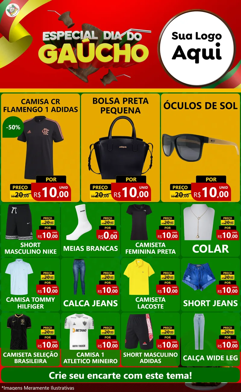 Modelo de Encarte para Encarte Grande com o tema Especial Dia do Gaúcho para Roupas e acessórios