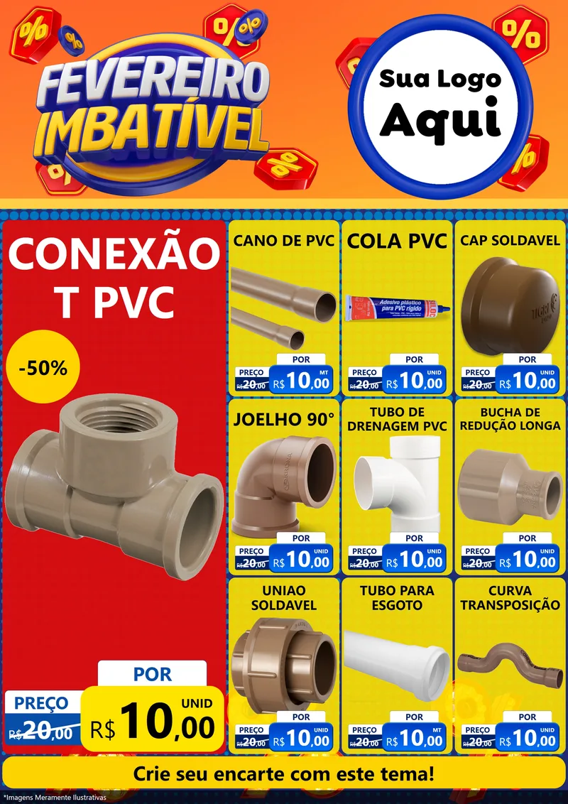 Modelo de Encarte para Encarte A4 Vertical com o tema Fevereiro Imbatível para Tubos e conexões