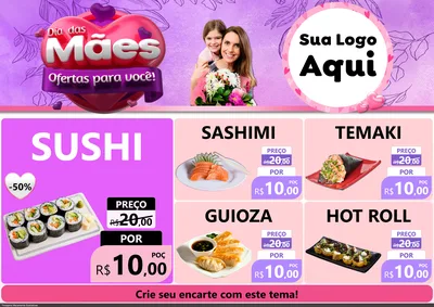 Modelo de Encarte para Encarte A4 Horizontal com o tema Dia das Mães Ofertas para Você! para Comida japonesa