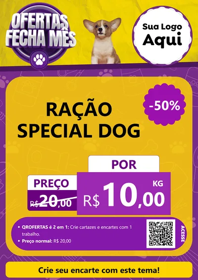 Modelo de Cartaz para Cartaz A4 Vertical com o tema Ofertas Fecha Mês - Pet Shop para Pet Shop