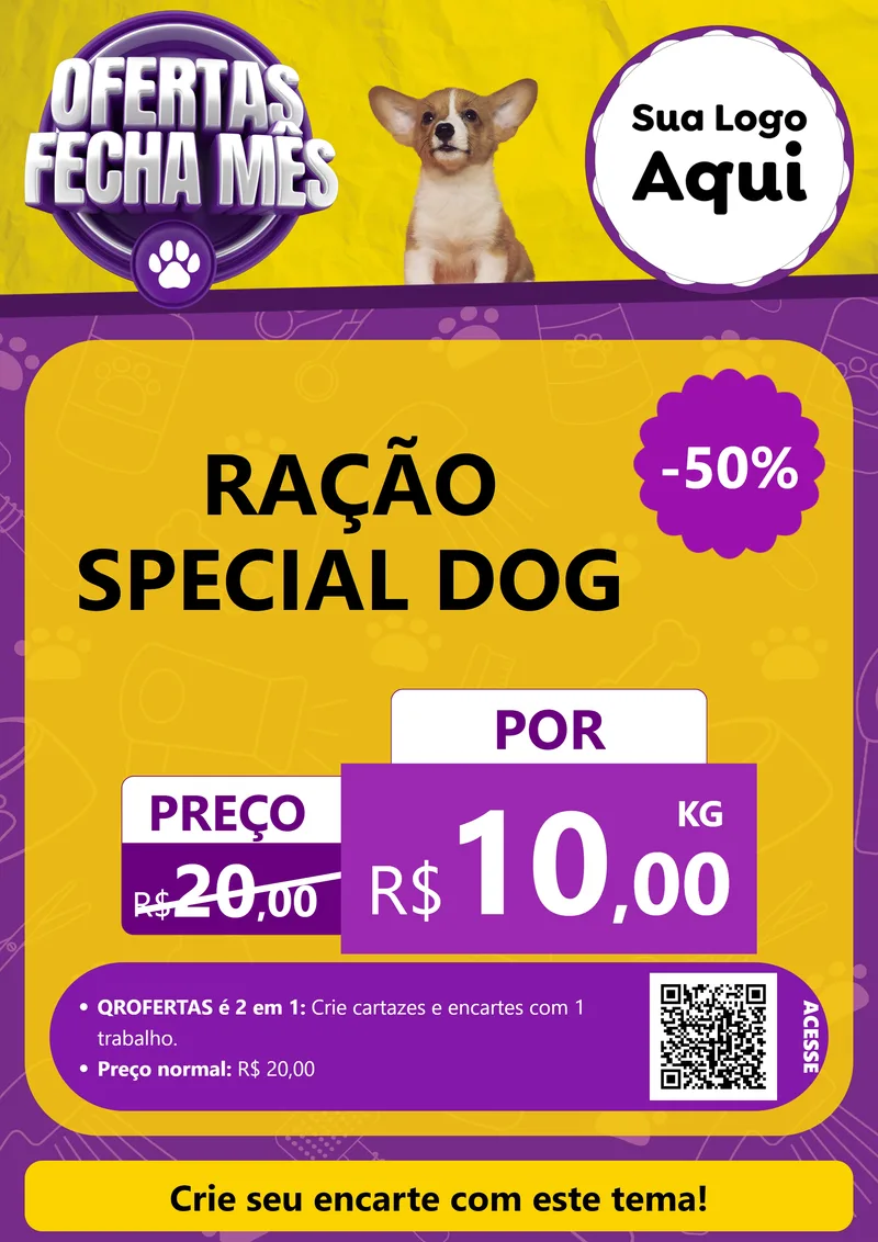 Modelo de Cartaz para Cartaz A4 Vertical com o tema Ofertas Fecha Mês - Pet Shop para Pet Shop