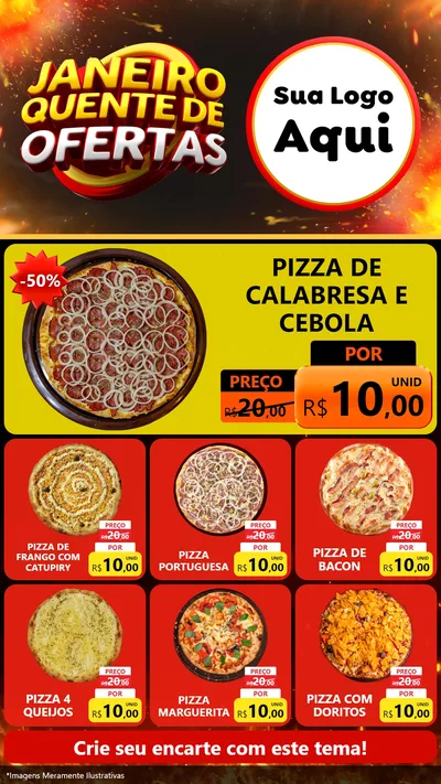 Modelo de Rede Social para Stories com o tema Janeiro Quente de Ofertas para Pizzaria
