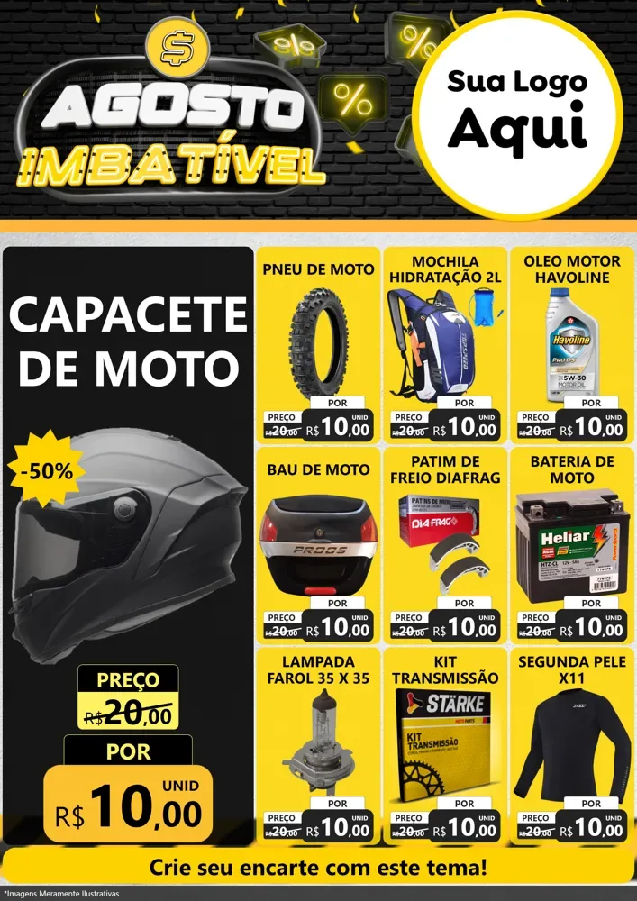 Modelo de Encarte para Encarte A4 Vertical com o tema Agosto Imbatível para Moto peças