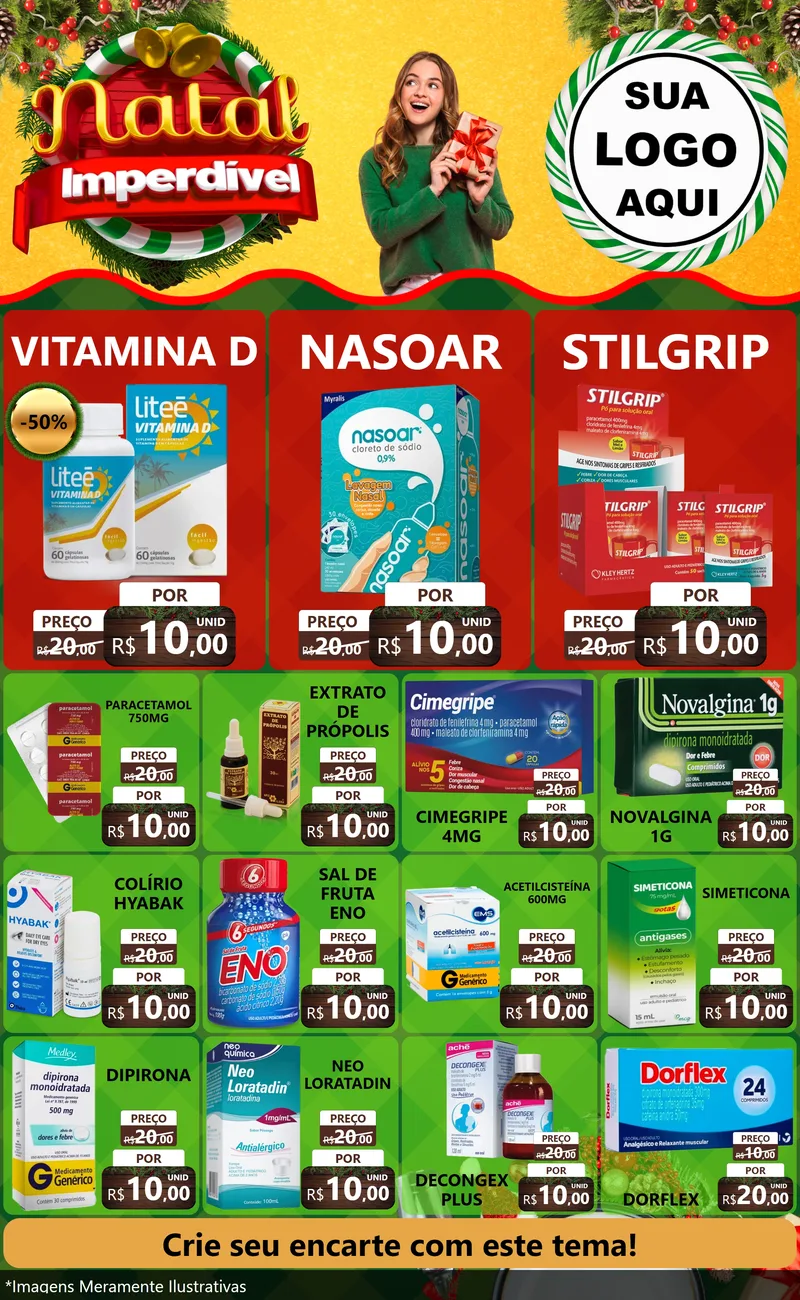 Modelo de Encarte para Encarte Grande com o tema Natal Imperdível para Farmácia