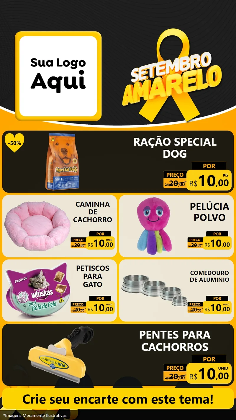 Modelo de TV para TV Vertical com o tema Setembro Amarelo para Pet Shop