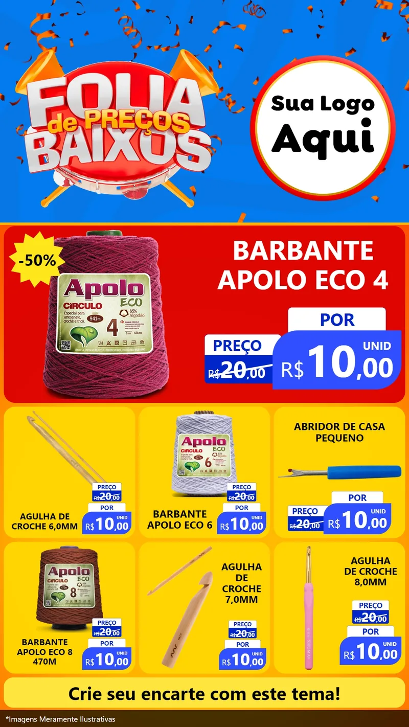 Modelo de Rede Social para Stories com o tema Folia de Preços Baixos para Armarinho e Aviamentos