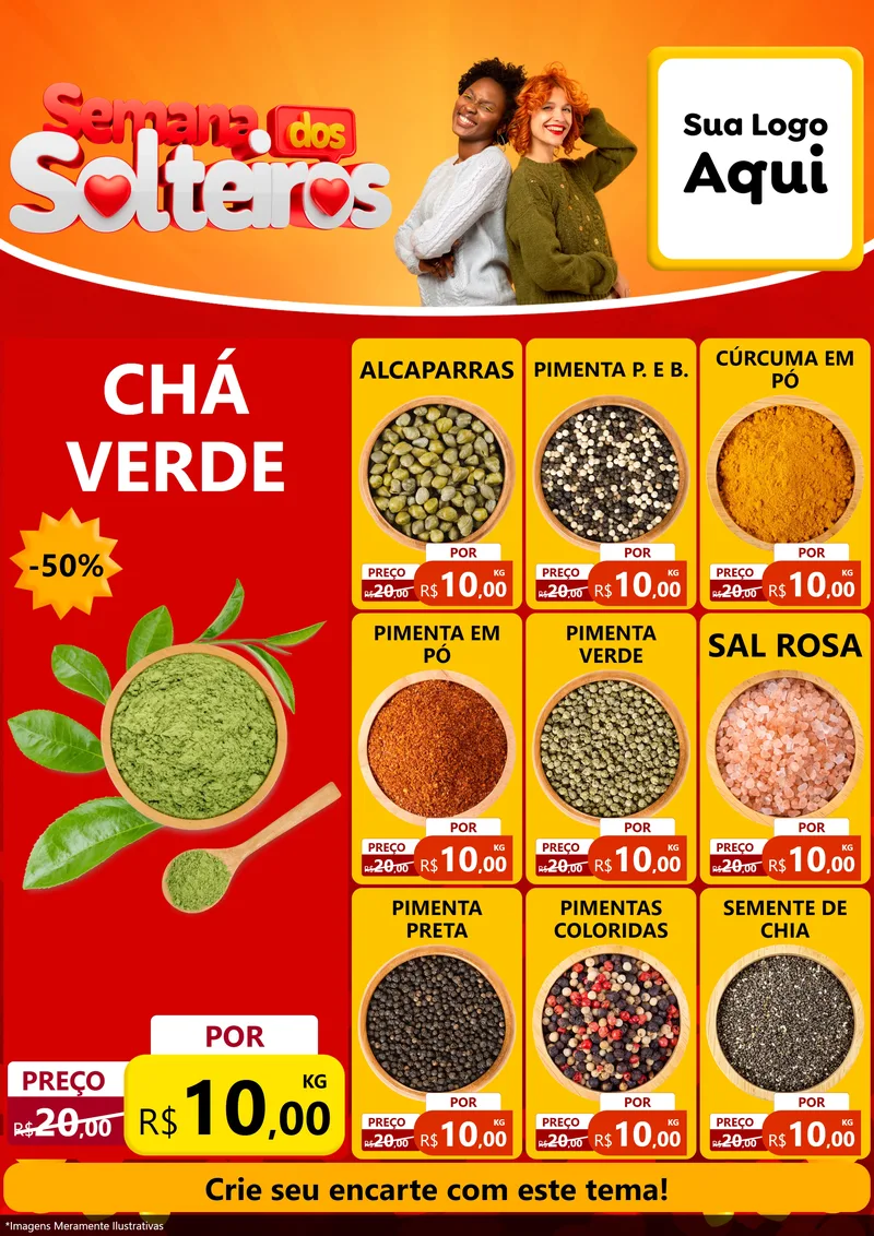 Modelo de Encarte para Encarte A4 Vertical com o tema Semana dos Solteiros para Produtos Naturais